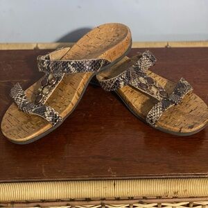 Vionic Flat Leather Faux Snake Skin Sandals, Size 8